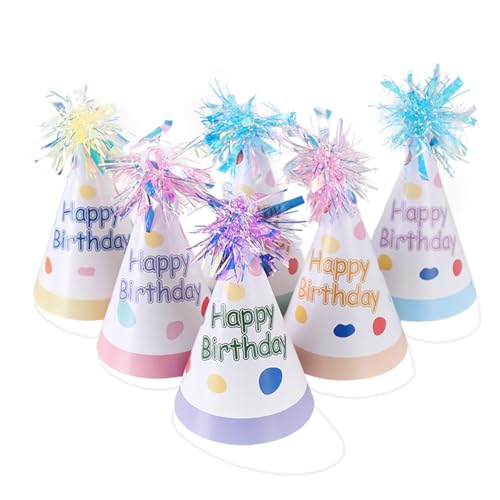 Dmnnlp 12 Stück Geburtstagsparty-Hüte, schöne kegelförmige Papierhüte, bunte Partyhüte für Kinder und Erwachsene (6 Farben, je 2 Stück) von Dmnnlp