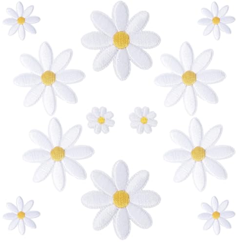 Dmnnlp 40 Stück Gänseblümchen-Aufnäher zum Aufbügeln, Stickerei, Gänseblümchen, Applikation für selbstgemachte Kleidung, Jacken, Hüte, Rucksäcke, Schuhe (4 Größen) von Dmnnlp