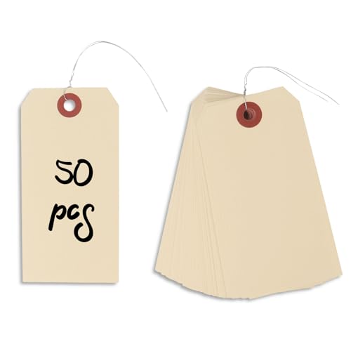 Dmnnlp Große Papieranhänger mit Draht, 12 x 6 cm, blanko, zum Markieren von Gepäck, Geschenken, Preisen, Kleidung, Versand und Inventar-Etiketten, cremefarben, 50 Stück Dmnnlp Große Papieranhänger mit Draht, 12 x 6 cm, blanko, zum Markieren von Gepäck, Geschenken, Preisen, Kleidung, Versand und Inventar-Etiketten, cremefarben, 50 Stück von Dmnnlp