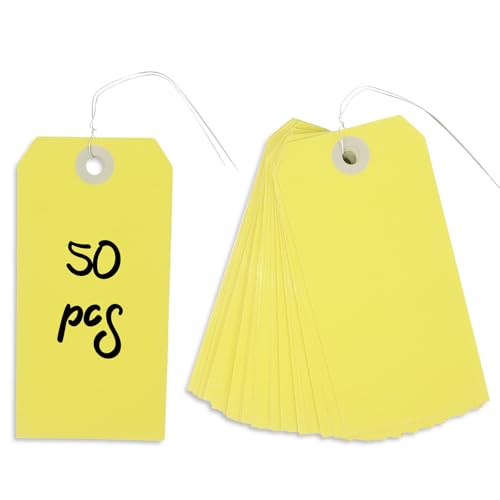 Dmnnlp Große Papieranhänger mit Draht, 12 x 6 cm, blanko, zum Markieren von Gepäck, Geschenken, Preisen, Kleidung, Versand und Inventaretiketten, Zitronengelb, 50 Stück Dmnnlp Große Papieranhänger mit Draht, 12 x 6 cm, blanko, zum Markieren von Gepäck, Geschenken, Preisen, Kleidung, Versand und Inventaretiketten, Zitronengelb, 50 Stück von Dmnnlp