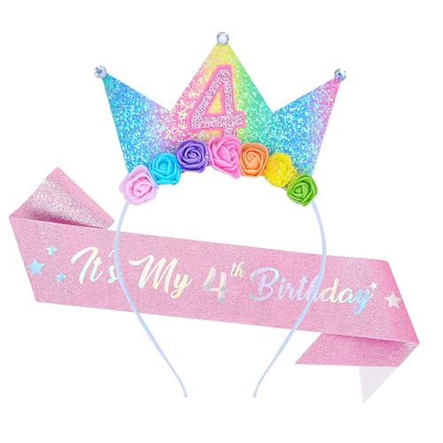 Dmnnlp Haarreif zum 4. Geburtstag, Glitzer-Schärpe, glitzernde Prinzessinnenkrone, Haarband, Geburtstagsdekoration, Geschenk für 4 Jahre altes Mädchen Dmnnlp Haarreif zum 4. Geburtstag, Glitzer-Schärpe, glitzernde Prinzessinnenkrone, Haarband, Geburtstagsdekoration, Geschenk für 4 Jahre altes Mädchen von Dmnnlp