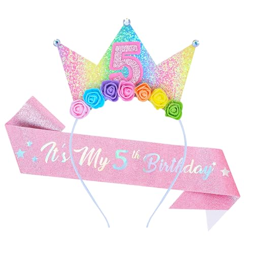 Dmnnlp Haarreif zum 5. Geburtstag, Glitzer-Schärpe, glitzernde Prinzessinnenkrone, Haarband, Geburtstagsdekoration, Geschenk für 5 Jahre altes Mädchen Dmnnlp Haarreif zum 5. Geburtstag, Glitzer-Schärpe, glitzernde Prinzessinnenkrone, Haarband, Geburtstagsdekoration, Geschenk für 5 Jahre altes Mädchen von Dmnnlp