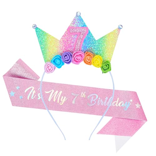 Dmnnlp Haarreif zum 7. Geburtstag, Glitzer-Schärpe, glitzernde Prinzessinnenkrone, Haarband, Geburtstagsdekoration, Geschenk für 7 Jahre altes Mädchen Dmnnlp Haarreif zum 7. Geburtstag, Glitzer-Schärpe, glitzernde Prinzessinnenkrone, Haarband, Geburtstagsdekoration, Geschenk für 7 Jahre altes Mädchen von Dmnnlp