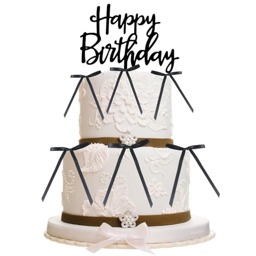 Dmnnlp Happy Birthday Tortenaufsatz und schwarze Schleifen, schwarze Kuchendekorationen zum Feiern von Happy Birthday Thema Mädchen Jungen Babyparty Party Dekorationen Supplies Dmnnlp Happy Birthday Tortenaufsatz und schwarze Schleifen, schwarze Kuchendekorationen zum Feiern von Happy Birthday Thema Mädchen Jungen Babyparty Party Dekorationen Supplies von Dmnnlp