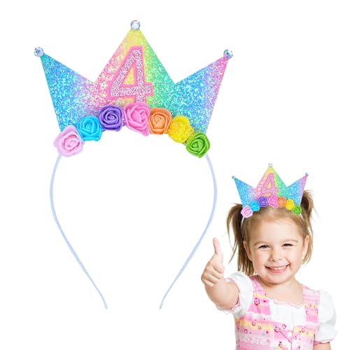 Dmnnlp Stirnband zum 4. Geburtstag für Mädchen – glitzernde Prinzessinnenkrone, Haarband, Kinderparty-Dekorationen, Regenbogenblumenkrone, Geschenk für 4 Jahre alt Dmnnlp Stirnband zum 4. Geburtstag für Mädchen – glitzernde Prinzessinnenkrone, Haarband, Kinderparty-Dekorationen, Regenbogenblumenkrone, Geschenk für 4 Jahre alt von Dmnnlp