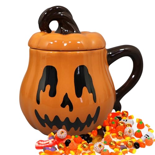 Dmuzsoih Halloween Tasse,Kürbis Keramikbecher Mit Griff Und Deckel - 350ml Trinkgefäß Für Heiße Und Kalte Getränke Herbst Küche Dmuzsoih Halloween Tasse,Kürbis Keramikbecher Mit Griff Und Deckel - 350ml Trinkgefäß Für Heiße Und Kalte Getränke Herbst Küche von Dmuzsoih