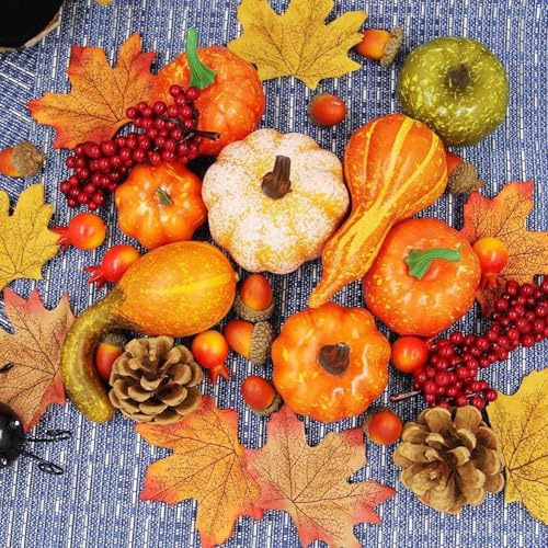 Dmuzsoih Kürbis,166/180 Teile Erntedankfest Herbstdeko Set | Tischdekoration für Kränze Halloween Kamin Mantel Schreibtisch Küche Wohnzimmer von Dmuzsoih