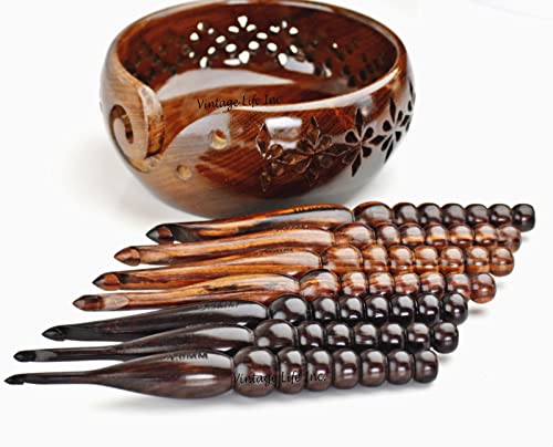 DnU Avenue Häkelnadel-Set aus Holz mit geschnitzter Garnschale - Handgefertigte ergonomische Häkelnadeln & Garnhalter zum Stricken & Häkeln | Ideales Geschenkset für Garn- und Bastelliebhaber (Set mit DnU Avenue Häkelnadel-Set aus Holz mit geschnitzter Garnschale - Handgefertigte ergonomische Häkelnadeln & Garnhalter zum Stricken & Häkeln | Ideales Geschenkset für Garn- und Bastelliebhaber (Set mit von DnU Avenue