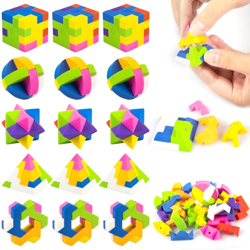 Dncvb 15 Stück Radiergummi Kinder Mitgebsel, Radiergummi Würfelpuzzle, Mitgebsel Kindergeburtstag, Lustige Radiergummis, Giveaways für Kindergeburtstag (Enthält 5 Formen) von Dncvb