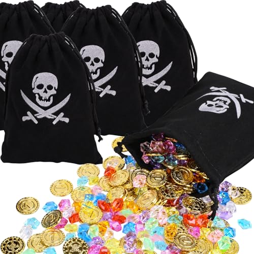 Dncvb 186 Stück Piratenschatz, 6 Piraten Schatzbeutel Kordelzug + 60 Goldmünzen Kinder + 120 Piraten Edelsteine für Kinder, Piratenparty Mitgebsel, Halloween Piraten Deko, Piraten Kindergeburtstag Dncvb 186 Stück Piratenschatz, 6 Piraten Schatzbeutel Kordelzug + 60 Goldmünzen Kinder + 120 Piraten Edelsteine für Kinder, Piratenparty Mitgebsel, Halloween Piraten Deko, Piraten Kindergeburtstag von Dncvb