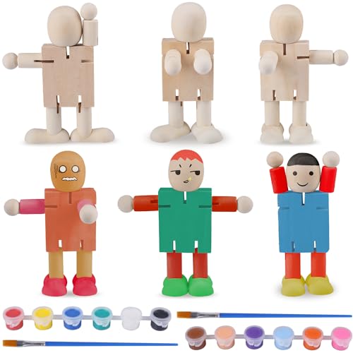 Dncvb 6Pcs Holzfiguren mit 12 Farben Acrylfarbe und 2 Acrylpinsel, Holzfiguren zum Bemalen, Natur Kleine Holzfiguren Puppen, Unvollendete Holzmännchen zum Bemalen für Diy Dekoration Bemalen Basteln Dncvb 6Pcs Holzfiguren mit 12 Farben Acrylfarbe und 2 Acrylpinsel, Holzfiguren zum Bemalen, Natur Kleine Holzfiguren Puppen, Unvollendete Holzmännchen zum Bemalen für Diy Dekoration Bemalen Basteln von Dncvb