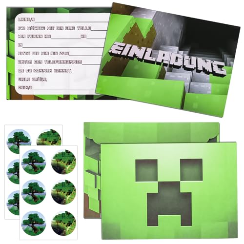 Dncvb Gaming Einladungskarten, 12er Set Pixel Einladungskarten Kindergeburtstag Junge Mädchen inklusive 12 Umschlägen und 12 Aufklebern, Deutsch Miner Einladungskarten für Kindergeburtstag Dncvb Gaming Einladungskarten, 12er Set Pixel Einladungskarten Kindergeburtstag Junge Mädchen inklusive 12 Umschlägen und 12 Aufklebern, Deutsch Miner Einladungskarten für Kindergeburtstag von Dncvb