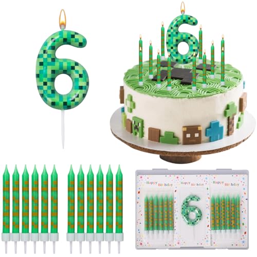 Dncvb Geburtstagskerzen Zahlen 6, 13 Stück Pixel Geburtstagskerzen, Miner Game Kerzen Geburtstag, Miner Game Tortendeko Zahlenkerze für Mädchen Jungen Kinder Geburtstagskerzen Torteparty Deko (6) von Dncvb