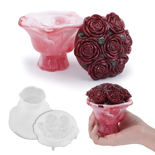 Epoxidharz-Aufbewahrungsbox, Silikonformen, Rosenform, Kerzenglas mit Deckel, Betonform, Zement, Jesmonit, Pflanzgefäß, Kerzenständer, Handwerk, Geschenk, Harz, Schmuckbehälter, Blumentopf, Gießform von Dnejiu