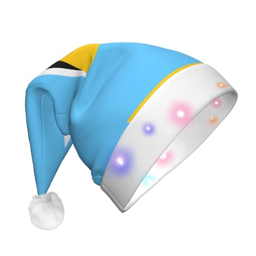 DngSer LED-Weihnachtsmütze mit Flagge von St. Lucia für Erwachsene – klassische Weihnachts- und Neujahrsparty-Kopfbedeckung, Urlaubs-Plüsch, weich, bequem von DngSer