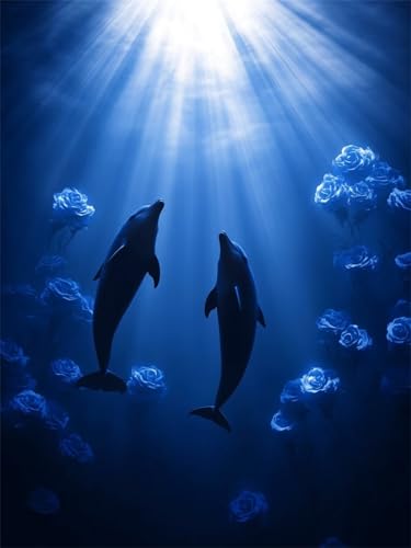 5D Diamond Painting Delphin DIY Diamant Painting Bilder Set für Erwachsene und Kinder, Malen Nach Zahlen Rose Diamant Malerei Glitzersteine 80x100 cm Kreuzstich Leinwand Art für Deko Wohnzimmer G-21 von Dnnufagg