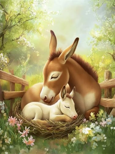 5D Diamond Painting Esel DIY Diamant Painting Bilder Set für Erwachsene und Kinder, Malen Nach Zahlen Tier Diamant Malerei Glitzersteine 30x40 cm Kreuzstich Leinwand Art für Deko Wohnzimmer G-273 von Dnnufagg