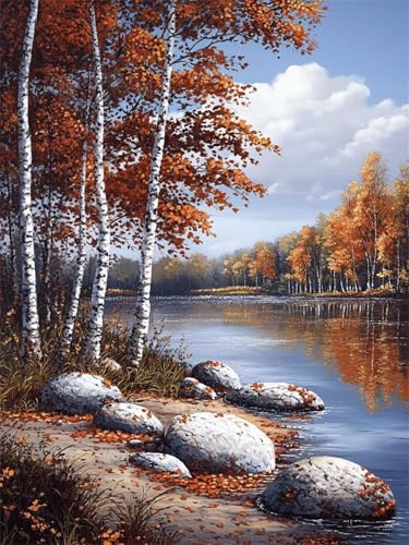 5D Diamond Painting Herbst DIY Diamant Painting Bilder Set für Erwachsene und Kinder, Malen Nach Zahlen Landschaft Diamant Malerei 80x100 cm Crystal Kreuzstich Leinwand Art für Deko Wohnzimmer G-63 von Dnnufagg