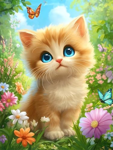 5D Diamond Painting Katze DIY Diamant Painting Bilder Set für Erwachsene und Kinder, Malen Nach Zahlen Schmetterling Diamant Malerei 80x100 cm Crystal Kreuzstich Leinwand Art für Deko Wohnzimmer G-14 von Dnnufagg