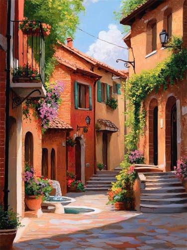5D Diamond Painting Landschaft DIY Diamant Painting Bilder Set für Erwachsene Kinder, Malen Nach Zahlen Kleine Stadt Diamant Malerei 30x40 cm Crystal Kreuzstich Leinwand Art für Deko Wohnzimmer G-60 von Dnnufagg