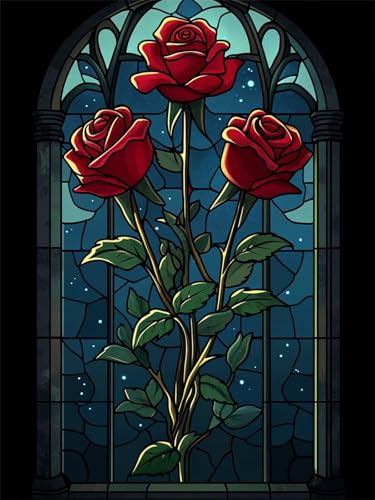 5D Diamond Painting Rose DIY Diamant Painting Bilder Set für Erwachsene und Kinder, Malen Nach Zahlen Fenster Diamant Malerei Glitzersteine 80x100 cm Kreuzstich Leinwand Art für Deko Wohnzimmer G-9 von Dnnufagg