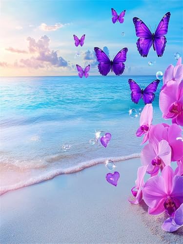 5D Diamond Painting Schmetterling DIY Diamant Painting Bilder Set für Erwachsene und Kinder, Malen Nach Zahlen Strand Diamant Malerei 80x100 cm Crystal Kreuzstich Leinwand Art für Deko Wohnzimmer G-29 von Dnnufagg