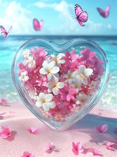 5D Diamond Painting Strand DIY Diamant Painting Bilder Set für Erwachsene und Kinder, Malen Nach Zahlen Herzform Diamant Malerei 80x100 cm Crystal Kreuzstich Leinwand Art für Deko Wohnzimmer G-37 von Dnnufagg