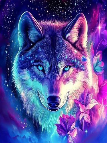 5D Diamond Painting Tier DIY Diamant Painting Bilder Set für Erwachsene und Kinder, Malen Nach Zahlen Wolf Diamant Malerei Glitzersteine 80x100 cm Kreuzstich Leinwand Art für Deko Wohnzimmer G-26 von Dnnufagg