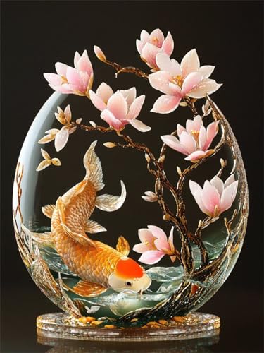 Diamond Painting Blume 5D Diamant Painting Bilder Fisch 50x70 cm, Runder Full Drill Diamanten Malerei für erwachsene Anfänger mit Zubehör DIY Mosaikherstellung Bastelset für Entspannung, Wanddeko G-27 von Dnnufagg