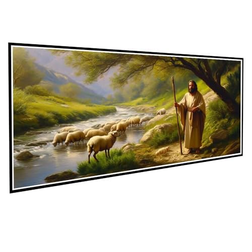 Diamond Painting Jesus Diamond Painting Groß XXL 90x180cm Mosaik Bastelset Erwachsene Schaf Crystal Art Malerei Stickerei Kreuzstich Basteln Wohnzimmer Schlafzimmer Wand Dekor Frauen Geschenke V-893 von Dnnufagg