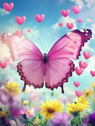 Diamond Painting Schmetterling 5D Diamant Painting Bilder Rosa 90x120 cm, Runder Full Drill Diamanten Malerei für erwachsene Anfänger mit Zubehör DIY Mosaikherstellung Bastelset für Wanddeko G-43 von Dnnufagg