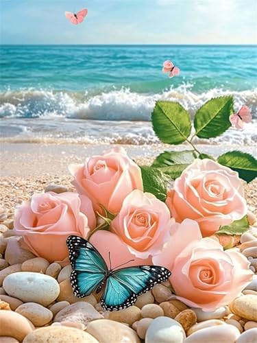 Diamond Painting Strand 5D Diamant Painting Bilder Rose 90x120 cm, Runder Full Drill Diamanten Malerei für erwachsene mit Zubehör DIY Mosaikherstellung Bastelset für Entspannung und Wanddeko G-28 von Dnnufagg