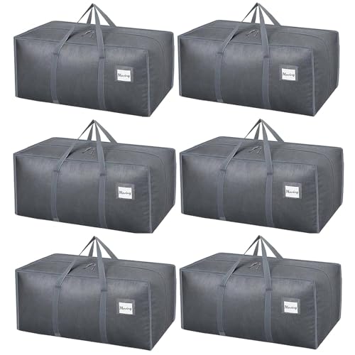 Dntorx 6 Stück 120L Aufbewahrungstasche, Heavy-Duty Umzugstaschen Wasserdicht Umzugskartons Große mit Reißverschluss Griff Faltbar Aufbewahrungsbox für Umzug Camping Kleidung Aufbewahrung (Grau) von Dntorx