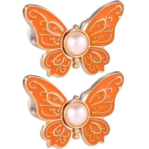 2-Pack Detachable Butterfly Clips, Detachable Waist Tightener Butterfly Clip, Women Pants Waist Adjuster Clips, Adjustable Buttons for Loose Pants, Decorative Tightener Clip for Clothes (Orange) von Dnyun