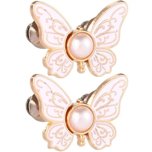 2-Pack Detachable Butterfly Clips, Detachable Waist Tightener Butterfly Clip, Women Pants Waist Adjuster Clips, Adjustable Buttons for Loose Pants, Decorative Tightener Clip for Clothes (White) von Dnyun