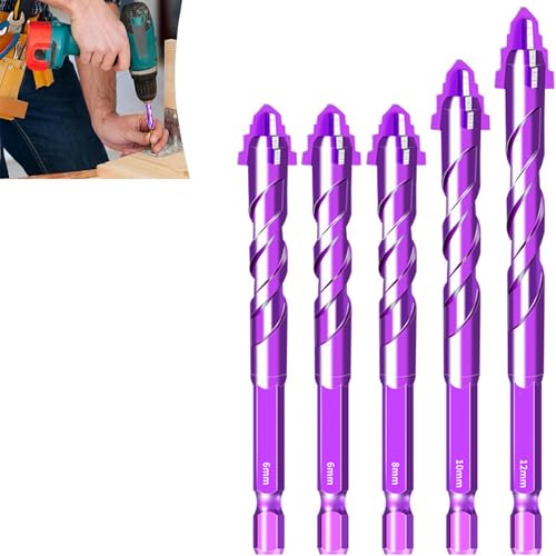 5PCS Premium 4-Flute Drill Bit Set, 4 Blade Serrated Eccentric Drill Bit Set, High-Strength Eccentric Twist Drills Bits Sets, For Tile, Brick, Cement, Concrete, Glass (1set) von Dnyun