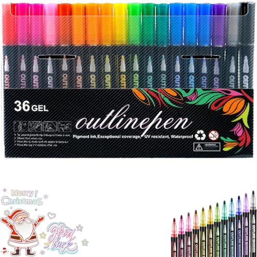 Marker Pen for Highlight, Coloring Lightstick Graffiti Pen, Double Line Contour Pens, Metallic Outline Marker Pens, Outline Markers Self-Outline Metallic Markers (36colors) von Dnyun
