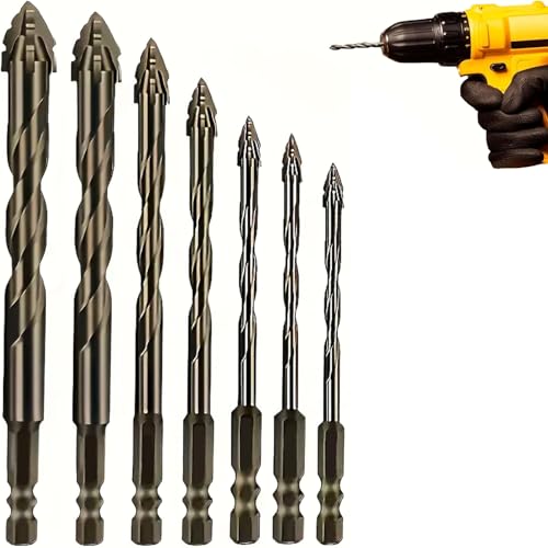 New Four-Flute Sawtooth Eccentric Drill Bit Set, 4 Blade Serrated Eccentric Drill Bit, High-Strength Eccentric Twist Drills Bits, 7 PCS/1 Set for Tile, Brick, Cement, Concrete, Glass (1set) von Dnyun
