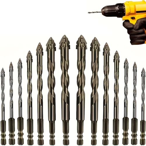 New Four-Flute Sawtooth Eccentric Drill Bit Set, 4 Blade Serrated Eccentric Drill Bit, High-Strength Eccentric Twist Drills Bits, 7 PCS/1 Set for Tile, Brick, Cement, Concrete, Glass (2set) von Dnyun