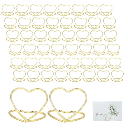 Doafoce 50 Stück Tischkartenhalter, Fotohalter Herz, Menükartenhalter, Kartenhalter Hochzeit, Tischkartenständer aus Metall Kleine Größe Tischkartenhalter, für Hochzeit, Party, Büro (Gold) von Doafoce