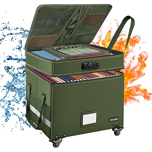 DocSafe Aktenbox mit Schloss, 2-lagige, feuerfeste Dokumentenbox mit Rollen, zusammenklappbarer Rollcontainer mit Taschen, groß, tragbar, für Zuhause, Büro, Aktenschrank, sicher zum Aufhängen von DocSafe Aktenbox mit Schloss, 2-lagige, feuerfeste Dokumentenbox mit Rollen, zusammenklappbarer Rollcontainer mit Taschen, groß, tragbar, für Zuhause, Büro, Aktenschrank, sicher zum Aufhängen von von DocSafe