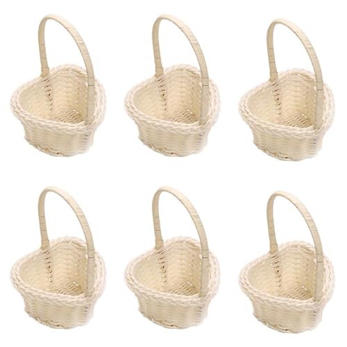Docache geflochtene Mini-Blumenkörbe Henkel Geflochtener Blumenkorb Hochzeit Süßigkeiten Rattan Korb Dekokorb für Hochzeitszeremonie Kleiner Rattan Korb Obstkorb 6 Stück (Herzkorb) von Docache