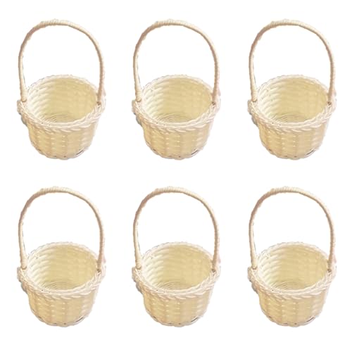 Docache geflochtene Mini-Blumenkörbe Henkel Geflochtener Blumenkorb Hochzeit Süßigkeiten Rattan Korb Dekokorb für Hochzeitszeremonie Kleiner Rattan Korb Obstkorb 6 Stück (Runde) von Docache