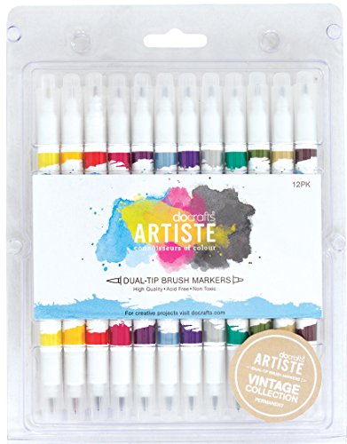 Artiste DOA 851101 Artiste Dual Tip Brush Markers, Vintage, 12 Stück Artiste DOA 851101 Artiste Dual Tip Brush Markers, Vintage, 12 Stück von Docrafts