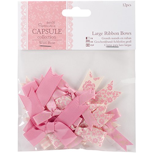 Papermania Deko-Schleifen, Geschenkband, 12 Stück, Wild Roses, ca. 5 x 5 cm von Docrafts