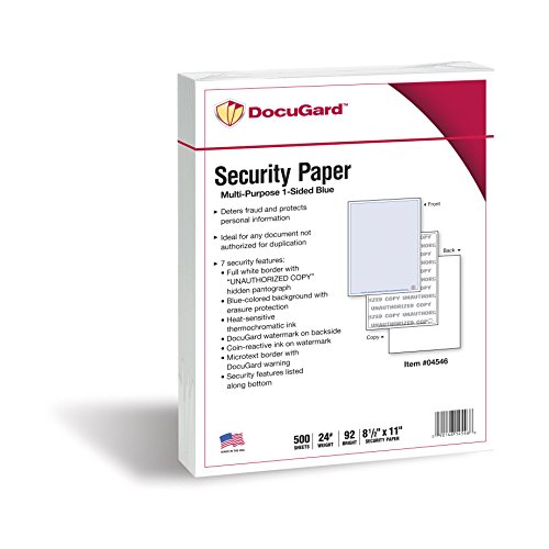 DocuGard Advanced Blue Multi-Purpose Security Paper, 7 Features, 8.5 x 11 Inches, 24 lb, 500 Sheets (04546) von DocuGard