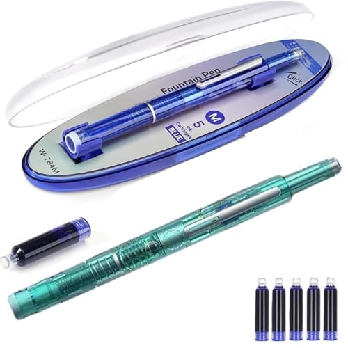 Doduiu Füllfederhalter, einziehbar, 0,38 mm, blaue und schwarze Tinte, transparenter Schaft, inklusive 5 nachfüllbaren Tintenpatronen, Füllfederhalter-Set mit feiner Spitze für glattes Schreiben, kein Doduiu Füllfederhalter, einziehbar, 0,38 mm, blaue und schwarze Tinte, transparenter Schaft, inklusive 5 nachfüllbaren Tintenpatronen, Füllfederhalter-Set mit feiner Spitze für glattes Schreiben, kein von Doduiu