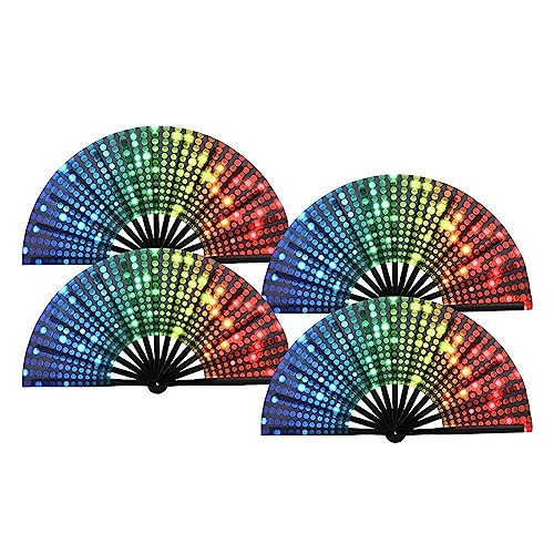 Doengdfo 4 Stück Regenbogen-Pailletten-Stolz Faltbarer Fächer Handfächer Faltbarer Handfächer für Erwachsene Drag Queen Festival-Fächer Chinesisch von Doengdfo