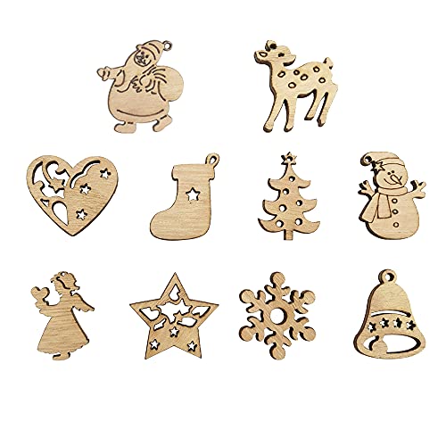 Neikafan 100 Stück Weihnachtsbaum Holz Ornamente hängenden Chip Kleine Anhänger Holz Weihnachten Christbaumschmuck für DIY Basteln Einladungskarte Geschenkanhänger (10 Stile) von Dofu