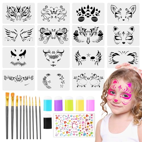 16pcs Erwachsene Kinderschminken Schablonen Tattoo Stifte Kinder Schwamm Fingerkissen Glitzer Tattoo Set Kinder für das Kinderschminke für Halloween Weihnachts Karneval Theaterau und Schulaufführungen 16pcs Erwachsene Kinderschminken Schablonen Tattoo Stifte Kinder Schwamm Fingerkissen Glitzer Tattoo Set Kinder für das Kinderschminke für Halloween Weihnachts Karneval Theaterau und Schulaufführungen von Dog's Booty
